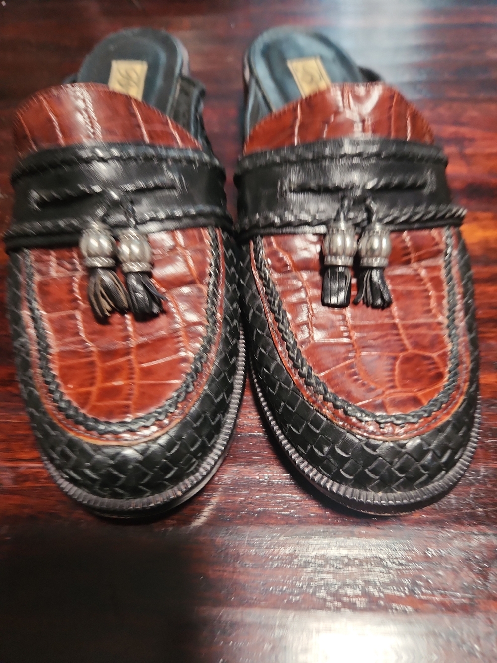 Womens Brown and Black Tassel Slip-On Loafers 9.5